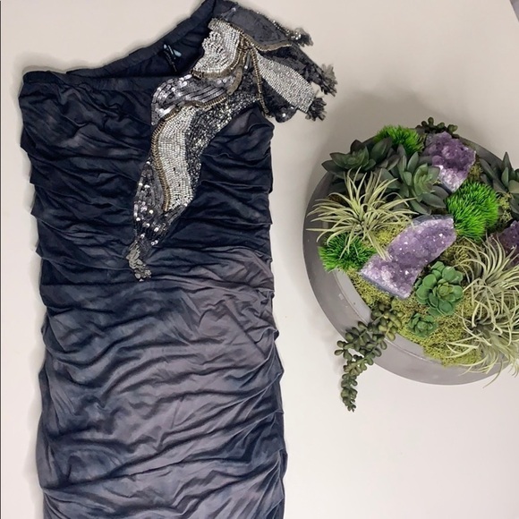 Marciano Sequin Embellished Single shoulder Rouched Tie dye mini dress Small - Picture 2 of 8